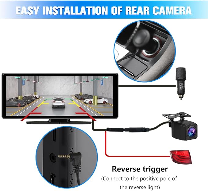 Portable Wireless CarPlay Screen for Car with 4K Dash Cam+1080P Backup Camera, 10.26”IPS Touchscreen Car Stereo, Supports CarPlay/Android Auto/Voice Control/GPS Navigation/Bluetooth/Mirror Link