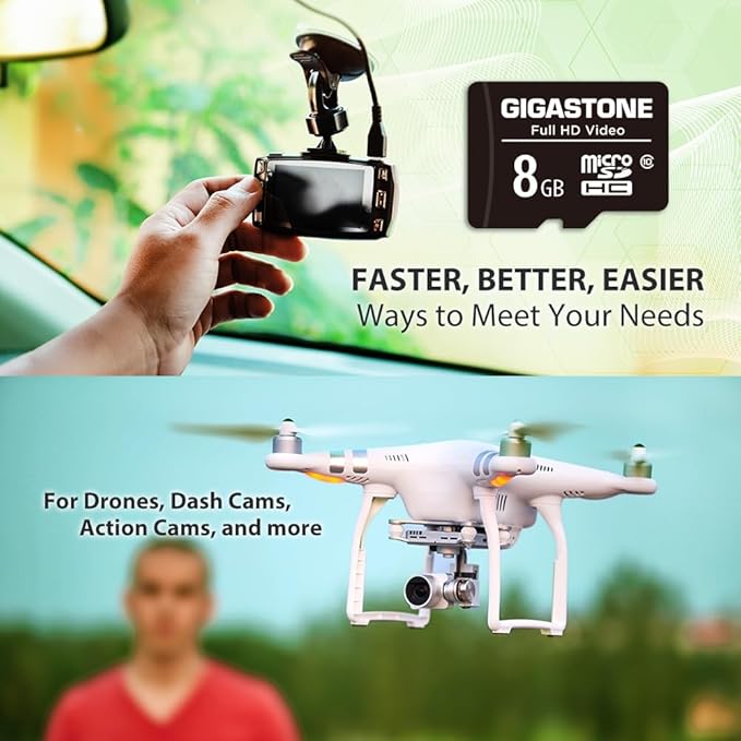 GIGASTONE 8GB 100-Pack Micro SD Card, Full HD Video, Surveillance Security Cam Action Camera Drone, 80MB/s Micro SDHC Class 10