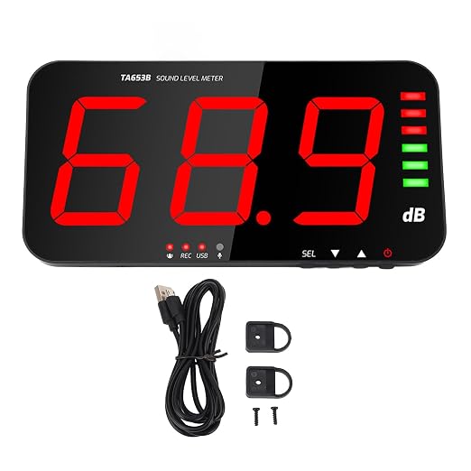 Decibel Meter Recorder Large Screen,Wall Mount Noise Sound Level Measuring Set,Data Hold, for Classroom Home Offices Factory