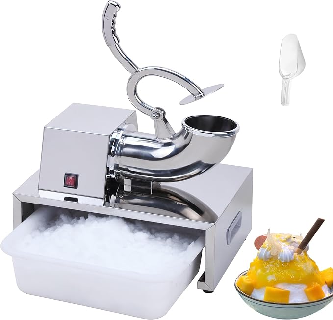 SNICE Electric Stainless Steel Snowflake Ice Shaver Machine For Bar,Kitchen,Seafood,Cold drink Heavy-Duty Snow Cone Machine Ice Crusher Machine Double Blade, Shaved Ice For Summer