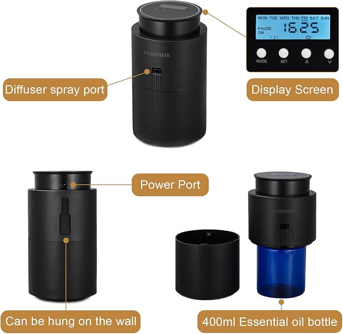 Bluetooth Waterless Diffuser, Smart Home Essential Oil Diffuser, Fragrance Coverage Up to 2,000 Sq Ft, Ideal for Home, Hotel, Office, Restaurant and Spa. (Black)