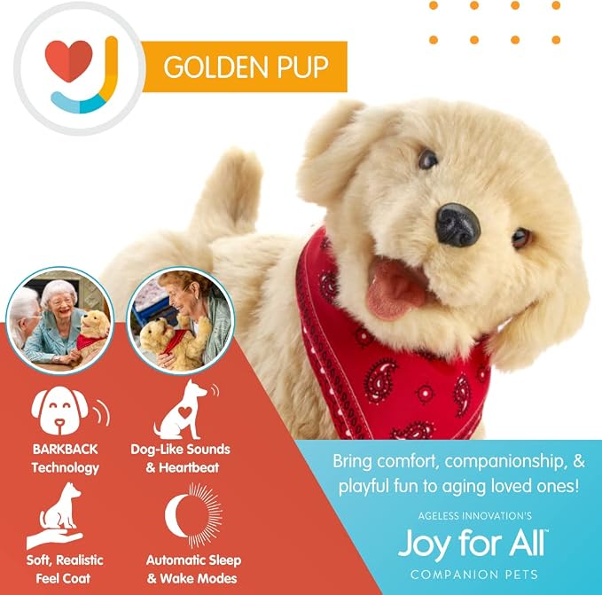 JOY FOR ALL Ageless Innovation Companion Pet for Seniors - Lifelike Animatronic Dog - Realistic Soft-Touch Coat & Heartbeat - Therapy Stuffed Animal - Toy for Alzheimer's & Dementia - Golden Pup | Lifelike & Realistic Companion with Soft Fur, Head and ...
