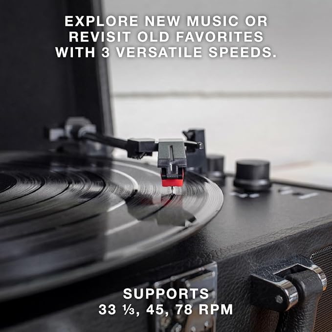 Victrola Journey Bluetooth Portable Suitcase Record Player – with Built-in Speakers, 3 Speed Vinyl Record Player, RCA Out, Headphone Jack (Turquoise)