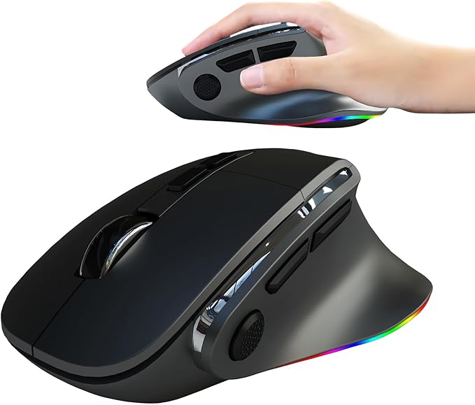 Wireless Mouse Ergonomic Vertical Mouse for Large Hands Rechargeable Big Quiet Silent Ergo Blue LED Light Carpal Tunnel Mice for PC Laptop Computer Macbook Office Gift,Bluetooth Vertical Mice