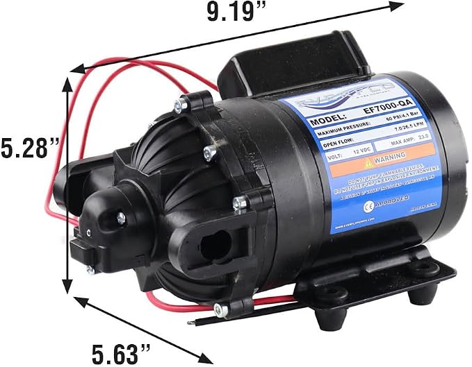 Everflo 12V On-Demand Diaphragm Sprayer Pump - 7.0GPM, 60 PSI, Quick Attach Ports