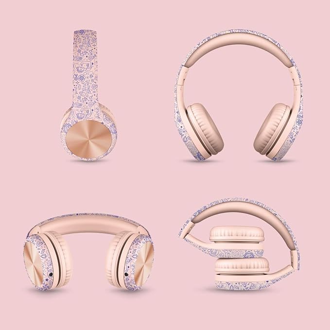 LilGadgets Connect+ Pro Wired Kids Headphones for School with Microphone, Volume Limiting Over-Ear Headset with Cord, SharePort Technology & SoftTouch Padding, Girl Power