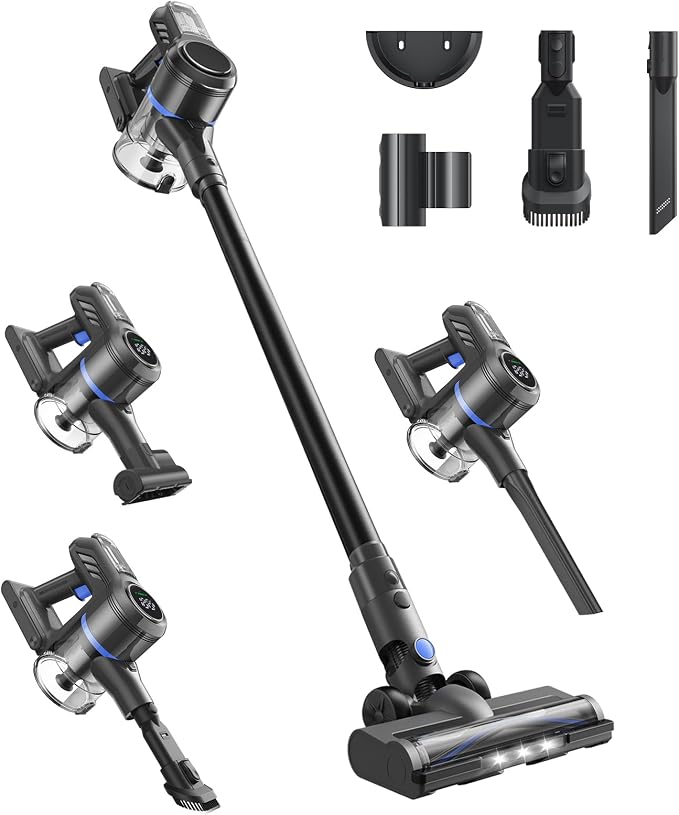 DREAME J30-W Cordless Vacuum Cleaner with LED Headlights, 450W Powerful Suction, 60Min Runtimes, Detachable Battery, One-Touch Emptying, Stick Vacuum Cleaner for Pet Hair, Carpet & Hard Floor