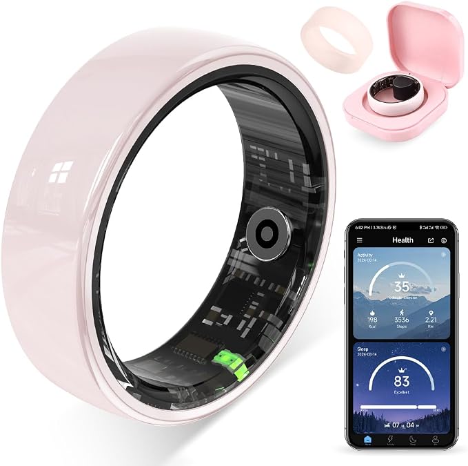 COLMI R02 Smart Ring, Smart Ring for Women and Men, No Subscription Fee, with a Charging Case, Supports Heart Rate, Blood Oxygen, Sleep Health Monitoring, and Sports Tracking Ring. (Pink Ceramic, 9#)