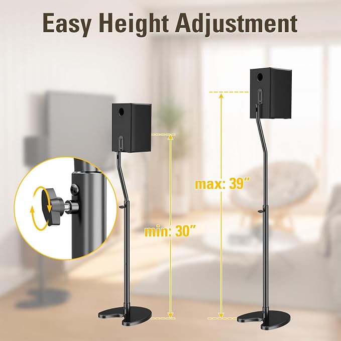 Mounting Dream Height Adjustable Speaker Stands Mounts, One Pair Floor Stands, Heavy Duty Base Extendable Tube, 11 LBS Capacity Per Stand, MAX 39" Height Adjustment MD5401 (Speakers Not Included)