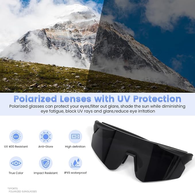 Polarized Bluetooth Sunglasses for Men,Sport Smart Glasses for Women with Open Ear Music Speakers,Built-in Mic,UV Protection Running Baseball Sunglasses, Cycling Glasses(Black)
