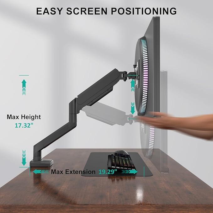 WALI Single Monitor Mount for 13-34 inch Screens, Adjustable Single Monitors Arm, Regular Screen up to 32 inch, 26.4lbs, Computer Monitor Stand for Desk, VESA 75/100mm (GSMP001N), Black