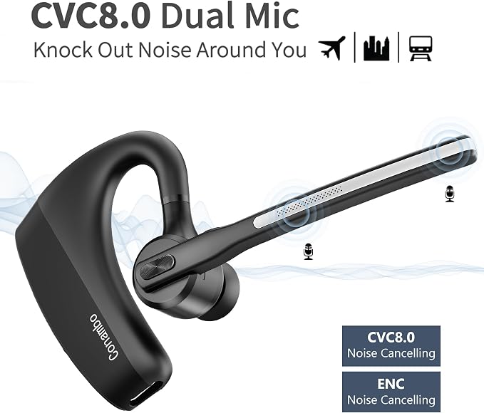 Conambo Bluetooth Headset V5.2 Wireless Bluetooth Earpiece with 750mAH Charging Case 80Hrs Talktime Wireless Headset with CVC8.0 Dual Mic Noise Canceling for iPhone Cellphone Trucker Work