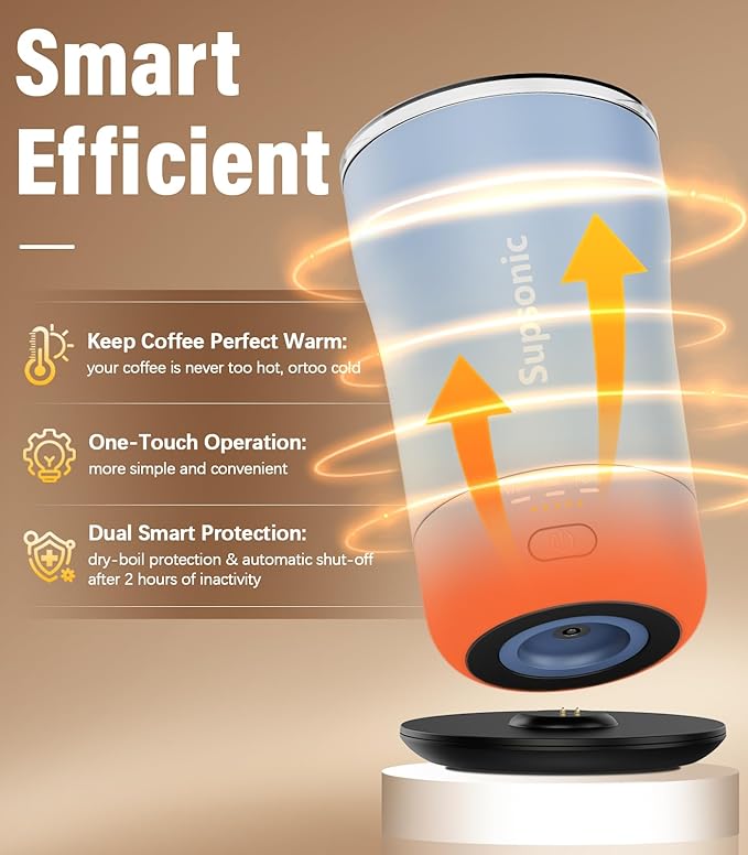 Supsonic - 14oz Heated Coffee Mug, Self-Heating Travel Mug with 3-Temp Settings, Insulated Stainless Steel Constant Temperature Heating Mug for Beverage, Smart Heating Portable Coffee Mug | S1