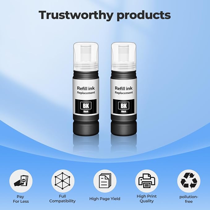 Compatible for EPT552 Black Ink Bottles ET-8550 ET-8500 Replacement for Ink Refill Bottle (2 Black) Work for Photo ET-8550 ET-8500 ET 8550 ET 8500 ET8550 ET8500 8550 8500 Supertank Printer