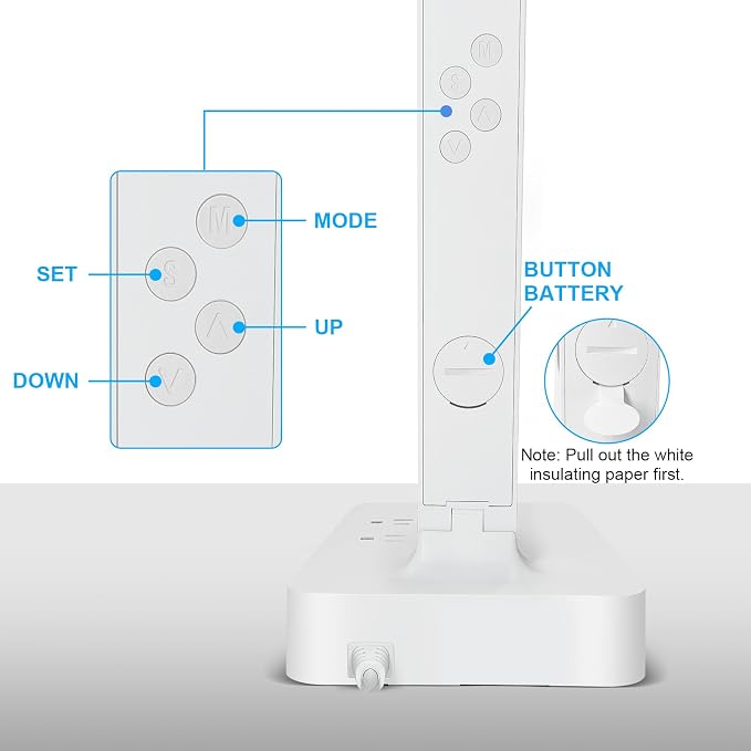 snsok Smart Desk Lamp with Dual USB Charging (Type-C/USB-A) & 2 AC Outlets, Digital Clock, Temperature Display, 5 Color Modes, 5 Brightness, Adjustable - for Office, Bedroom, Dorm Room, Study