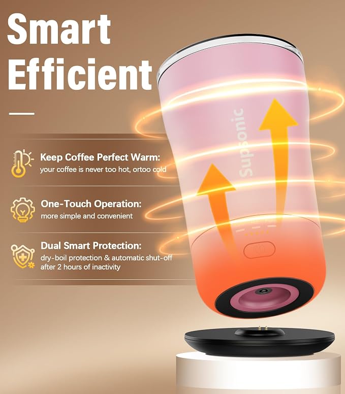 Supsonic - 14oz Heated Coffee Mug, Self-Heating Travel Mug with 3-Temp Settings, Insulated Stainless Steel Constant Temperature Heating Mug for Beverage, Smart Heating Portable Coffee Mug | S1