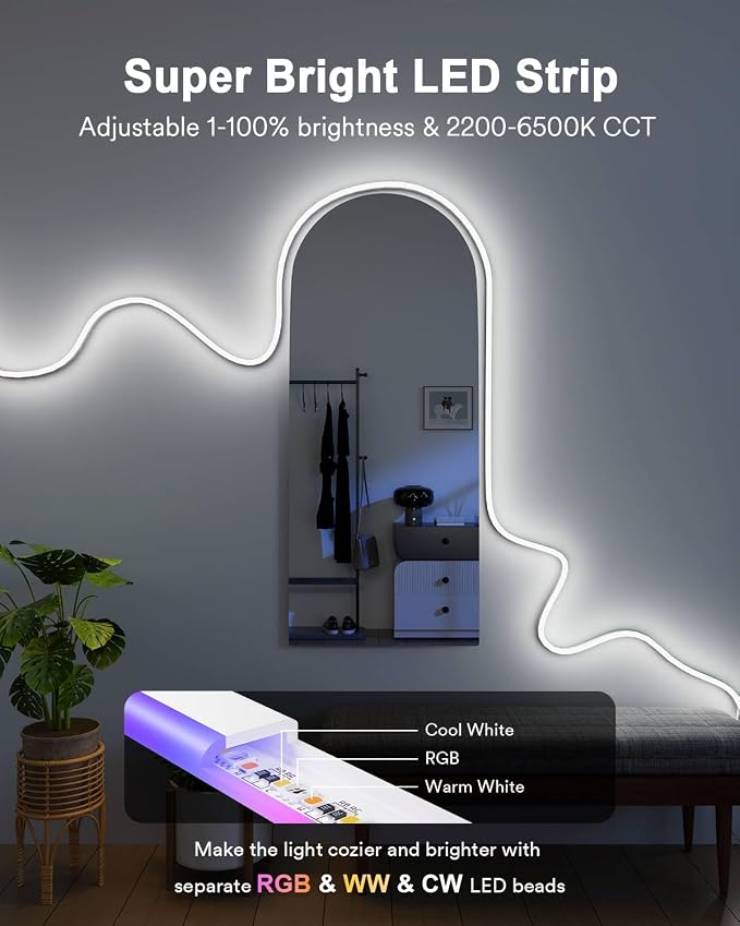 Lumary Smart RGBAICW Neon Rope Light Indoor, 9.8ft LED Lights for Bedroom Works with Alexa/Google Assistant, 180LEDs/m RGB & Warm White & Cool White Strip, Wall Decor for Halloween, Softer Material