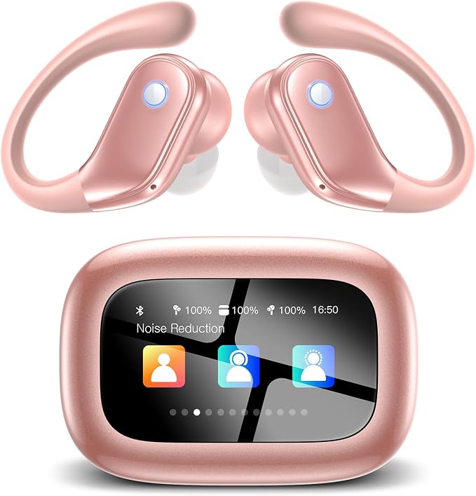 jaddsa Wireless Earbuds with ENC Noise Cancellation, Touch-Screen Control, IPX7 Waterproof, Deep Bass Stereo for Running – Rose Pink