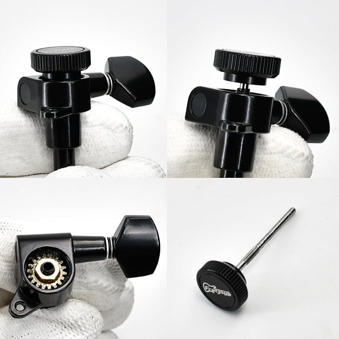 FRETJOYB 18:1 Guitar Locking Tuners 6 in line (6 Right) Tuning Pegs locking Strings Acoustic or Electric Guitar Tuning Keys Machine Heads Replacement-Black