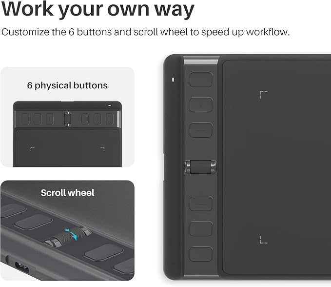 HUION Drawing Tablet Inspiroy 2 Small, Digital Art Tablet with Scroll Wheel, 6 Hotkeys, Battery-Free Stylus, Graphics Tablet for Drawing, Design, Writing, Work with PC, Mac & Android, Black
