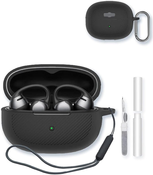 Case for SHOKZ OpenDots ONE True Wireless Earbuds,Soft Protective,BOVUGAC Silicone Case Cover with Keychain & Cleaning Kit & Lanyard for SHOKZ OpenDots ONE-Black