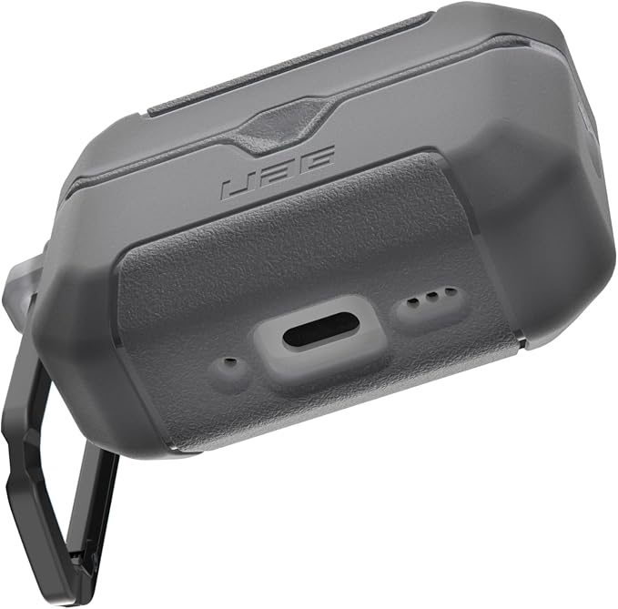 URBAN ARMOR GEAR UAG Designed for AirPods Pro 3rd Gen Case, Translucent Rugged Military Grade Drop Proof Protective Cover with Detachable Carabiner Clip & Secure Lip Closure, Scout Smoke