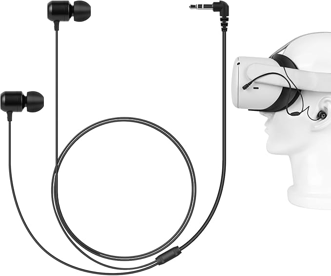 GEEKRIA VR in-Ear Headphones Compatible with Pico Neo 3, HTC Vive, Short Earbuds with S/M/L Size, 3.5 mm Aux 360 Degree Sound Earphone (Black)