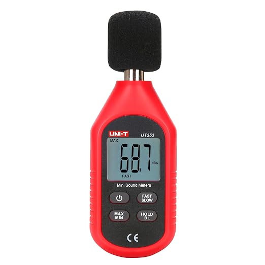 UNI-T UT353 Digital Sound Level Meter,30dB-130dB Noise Meter with A-Weighting,Backlit LCD,Data Hold,Max/Min Recording,for Industrial HVAC Maintenance,Home Theater Calibration,Environmental Monitoring
