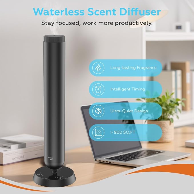 Lantixin Waterless Essential Oil Diffuser with APP & Timer – Nano Atomization Technology Plug in Diffuser for Large Room – Ultra Quiet Scent Air Machine for Home, Office, Hotel, Aromatherapy (Black)
