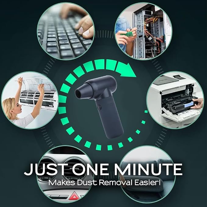 Compressed Air Duster - Electric Duster for Hair Barber, 3 Gear Mini Portable Jet Dry Air Blower, Cordless Vacuum Cleaner, for PC, Office,Salon, Fan, Laptop, Keyboard, Car -Black