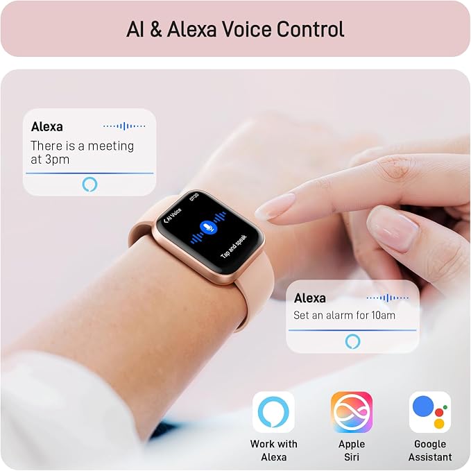 Tensky Smart Watch for Women Android & iPhone, Alexa Built-in, 1.8" Touch Screen Fitness Tracker with Answer/Make Calls, 3ATM Waterproof Heart Rate/Sleep/SpO2 Monitor, Pedometer, 100+ Sport Modes