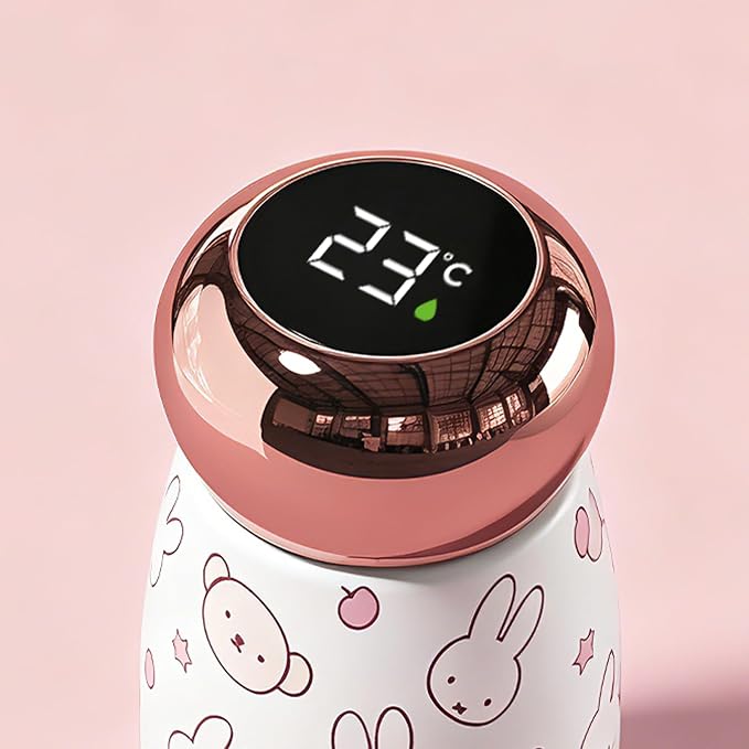 Mipow x miffy Smart Temperature Display Water Bottle, 316 Stainless Steel Travel Mug, 230ML Matte Printed Leakproof Portable Mini Thermos Cup for Daily Outdoor Travel, Set of 3