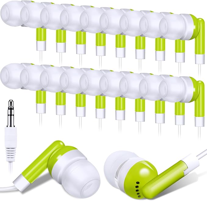Konohan 100 Pcs Bulk Earbuds with Wire Basic Headphones in Ear for Libraries Laptop, No Microphone 3.5 mm Jack Earbuds Dot Headphones, Individually Bagged (Sage Green)