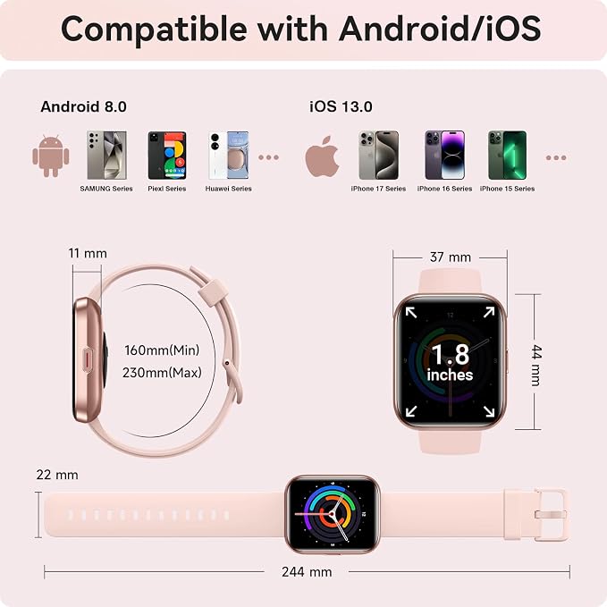Smart Watches for Women, 1.85" HD Smartwatch Compatible iPhone/Samsung/Android (Answer/Make), Fitness Tracker with Heart Rate/Sleep/SpO2 Monitor, Smart Watch 3ATM Waterproof, 120+ Sport Modes, Alexa