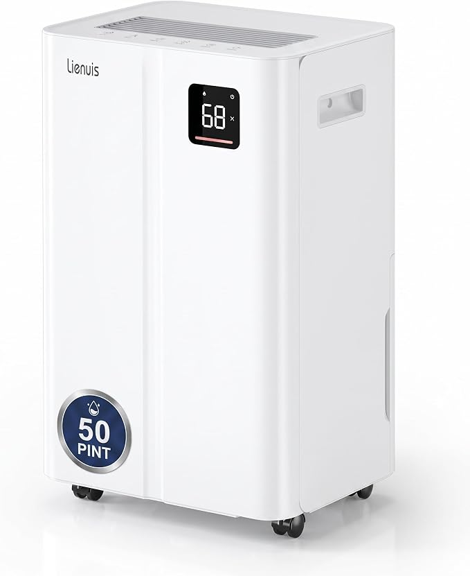 50 Pint Dehumidifier for Large Rooms & Basements, Up to 4,500 Sq.Ft, Automatic Humidity Control with Continuous Drain, Quiet 40dB, 24-Hour Timer, Wheels & Child Lock