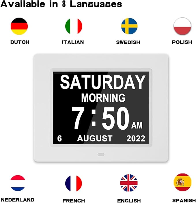 Medication Reminder Digital Calendar Dementia Day Date Time of The Week Clock for Seniors Elderly Impaired Vision Memory Loss Clock