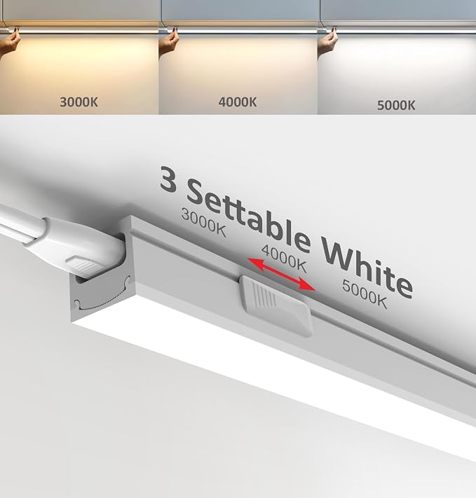 Leetdud Under Cabinet Lighting Plug in, 12 Inch 1 Pc, Linkable AC120V 3CCT 3000K/4000K/5000K Ultra Slim, LED Under Cabinet Lights for Counter Light, Kitchen, Shelf, Sink, Workshop, Desk，White