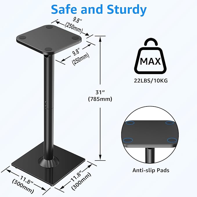 MOUNTUP Universal Speaker Stands Pair for Surround Sound Home Theater, 31" Height Floor Speaker Stands Max 22LBS, Bookshelf Studio Satellite Speakers Fit Klipsch Polk Yamaha, Non Slip Pad Easy Install