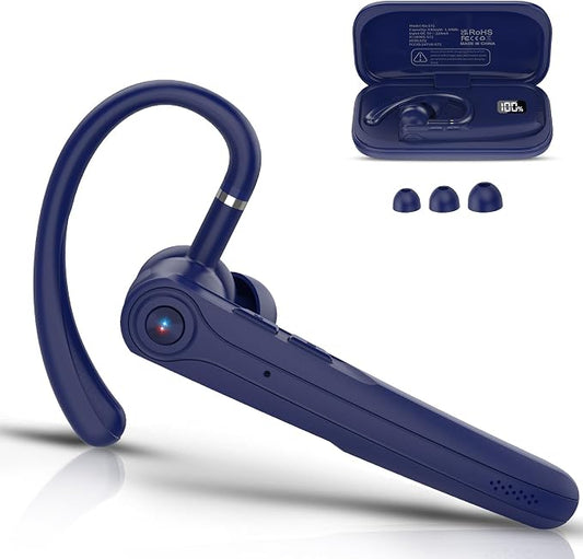 Atheewon Bluetooth Headset, Wireless Bluetooth Earpiece (Blue) | ENC Noise Canceling Mic, 120Hrs, LED Display, IPX7, V5.4 Hand-Free Earphone for Business/Trucker/Driver