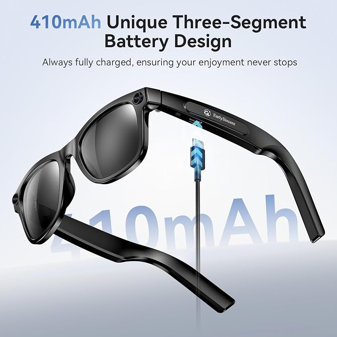 EarlySincere 2026 Ai Smart Glasses for Men Women, 8mp 4k Hd Camera Glasses, 410mah Battery, Supports Photo/Video/Audio Recording, Ai Voice Control, Ai Glasses with Bluetooth Calling(Sunglasses)