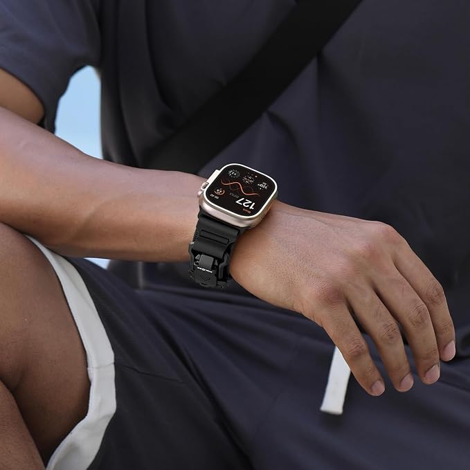 Bandletic Compatible with Apple Watch Ultra Band Men, Wide Soft Elastic Straps with Magnetic Fidlock V-Buckle for iWatch 49mm(Ultra 3/2/1),46mm(11/10),45mm(9/8/7),44mm(SE3/SE2/SE/6/5/4),42mm(3/2/1)