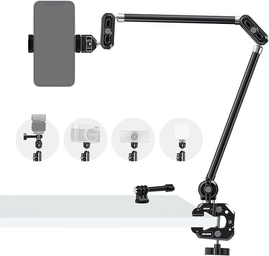 NEEWER 30" Articulating Magic Arm with Super Clamp/Action Cam Mount/Phone Holder, Overhead Camera Desk Mount Mic Boom Stand, Compatible with GoPro iPhone DSLR Webcam Microphone Video Recording, UA056