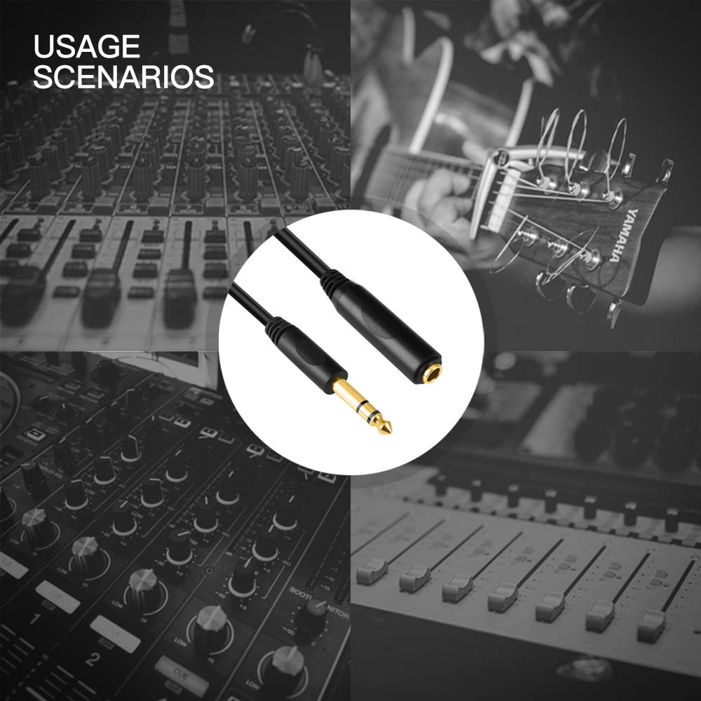 Devinal 6.35mm 1/4" inch TRS Plug Male to 1/4 Female Headphone Guitar Extension Cable Cord, Gold Plated Audio Cable Stereo Extender, 20 feet (6 M)