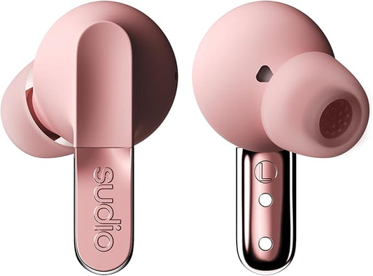 Sudio N3 Pro Wireless Earbuds – Active Noise Cancelling (ANC), 30-Hour Playtime, Sweat & Splashproof, Eco-Friendly Design with Recycled Materials, Comfortable Fit, Premium Metallic Finish (Pink)