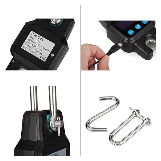 300kg Rechargeable Digital Eletronicos Scale Backlight Hanging Hook Double Accuracy Fishing Travel Weighing Scale Multiple Functions(Black)