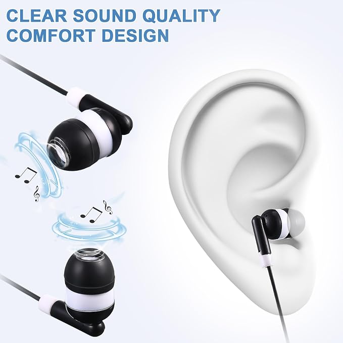 Konohan 160 Packs Bulk Earbuds with Wire Earphones Classroom Wired Headphones for Students Headphones Individually Bagged, 8 Colors Ear Buds Bulk for Classroom School Library (Multicolor)