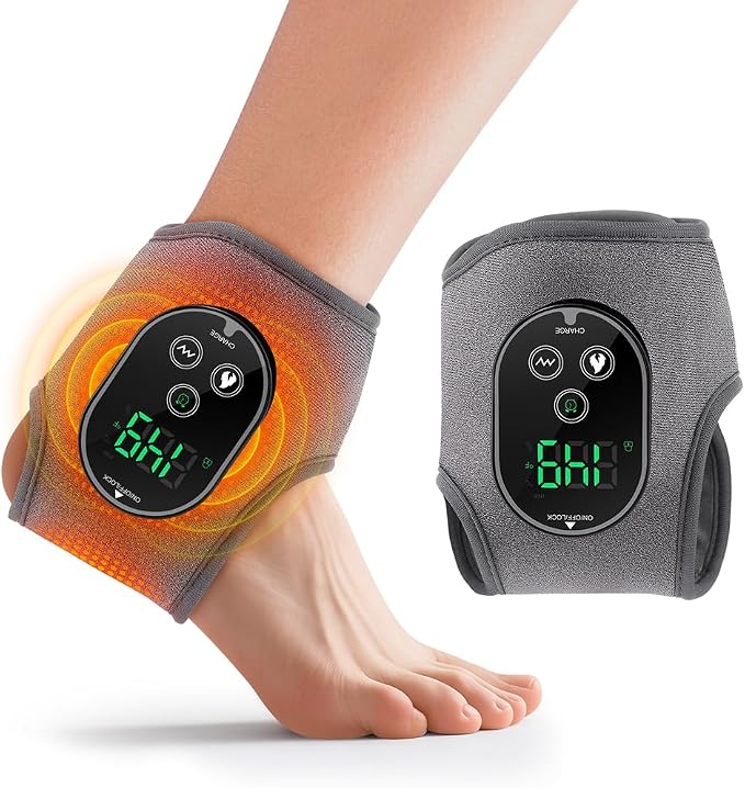 Cordless Ankle Massager for Pain Relief, Heated Ankle Massager, Foot Massager for Neuropathy, Ankle Heating Pad, Foot Heating Pad, Heated Foot Massager, Single One, Grey