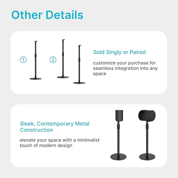 PEGZONE Speaker Stand Compatible with SONOS Era 300 and Era 100, Height Adjustable up to 42.6'', Floor Stand with Cable Management, Speaker Mount, Black, 1 Pack