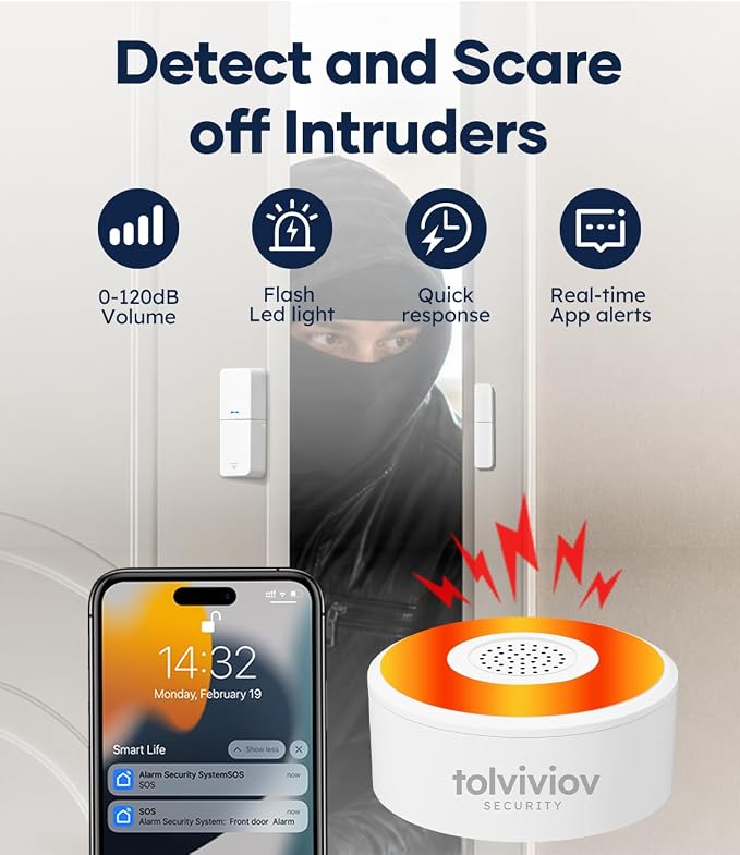 tolviviov Home Alarm System(2nd Gen), 12 Pieces Smart Home Alarm Security System DIY No Monthly Fee, Phone Alert, Alarm Siren, Door/Window Sensors, Remotes, Work with Alexa, for House Apartment Office