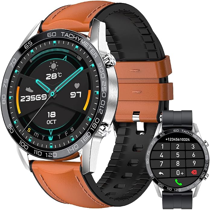 Men Smart Watch for Android iOS, Bluetooth Calls Voice Chat with Heart Rate/Sleep Monitor Fitness Tracker, 1.3" Full Touch Screen IP67 Waterproof Stainless Steel Activity Tracker for Men